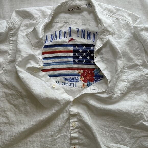 Tommy Bahama 100% Linen Long Sleeve White USA American Flag 1993 Shirt Mens 3XL - Picture 5 of 10